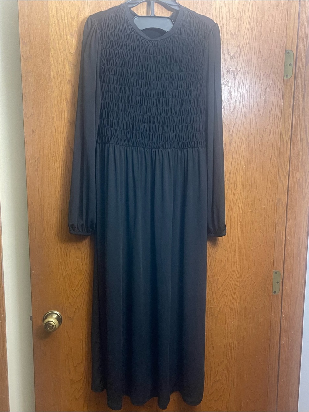 Zara Black Long Sleeve Smocked Maxi Dress